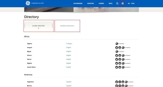 General Electric（GE）のWebサイト