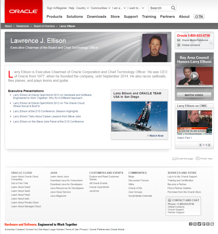 Oracleの役員一覧ページ