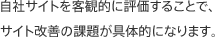 自社サイトを客観的に評価することで、サイト改善の課題が具体的になります。