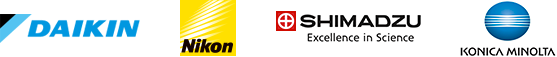 これまでのサイト調査実績 ロゴ(DAIKIN / Nikon / SHIMADZU Excellence in Science / KONICA MINOLTA)
