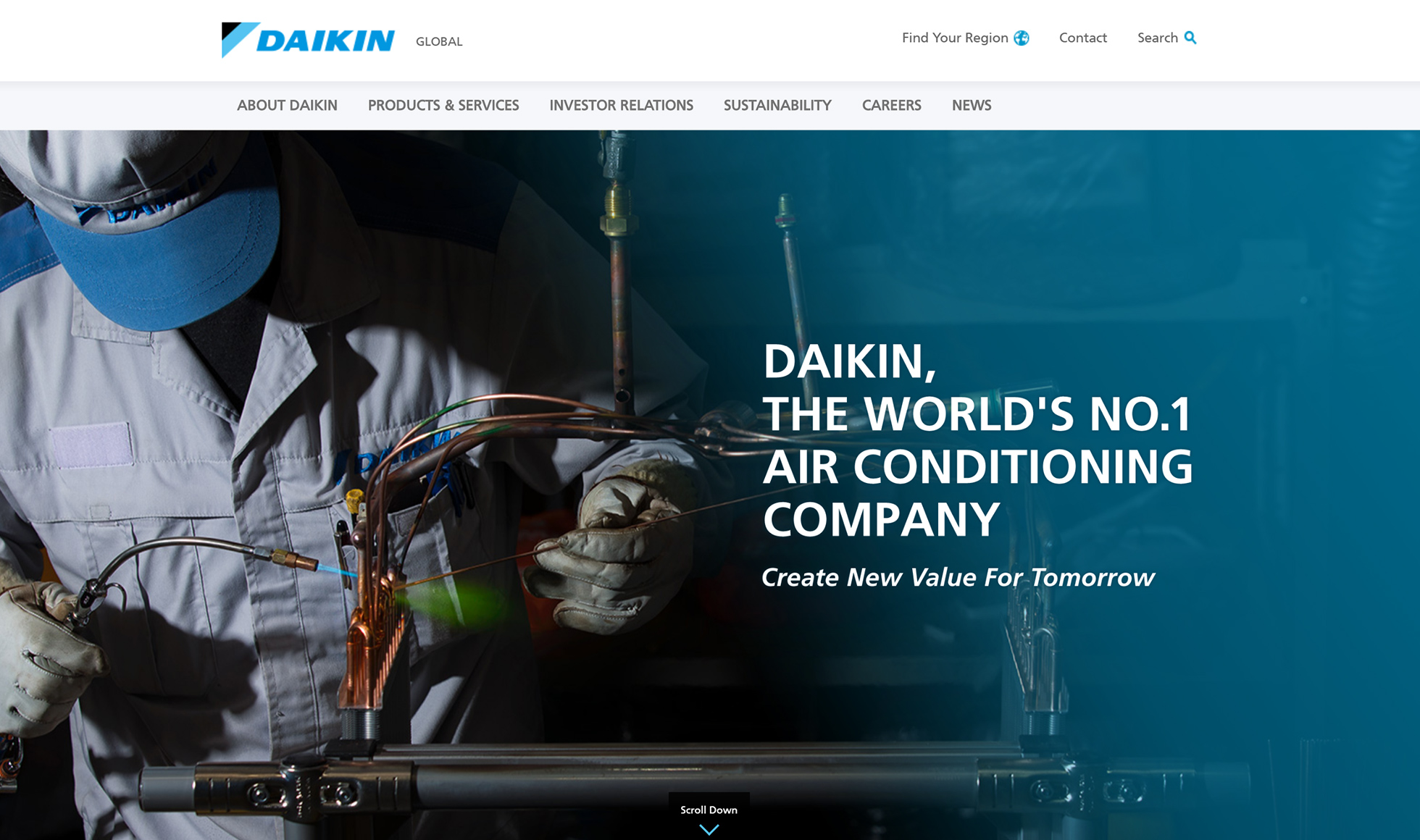 全世界に向けて、グローバルNo.1の空調総合メーカーであるダイキンの魅力を配信するグローバルサイトのトップページ